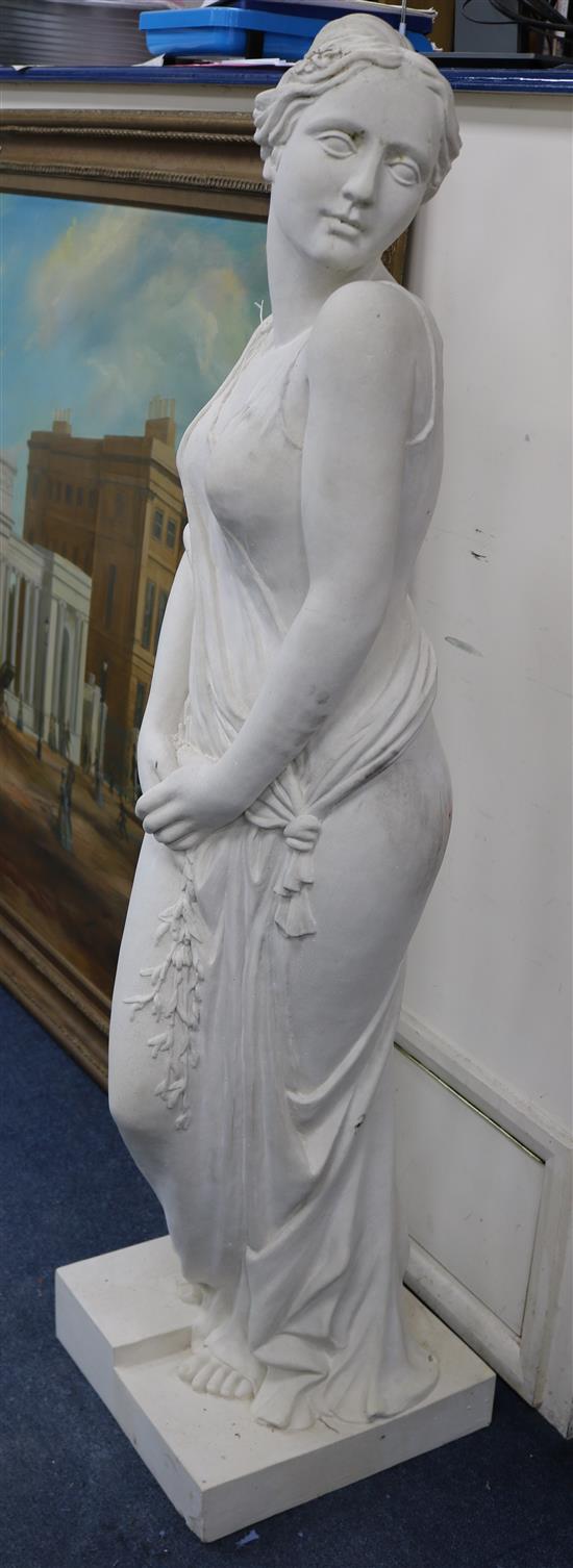 A Haddonstone reconstituted figure of a maiden, emlbement of Spring W.36cm at base